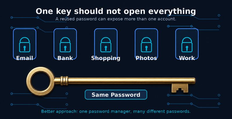 One key should not open everything &mdash; password reuse illustration