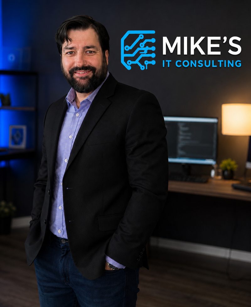 Mike, founder of Mike's IT Consulting, in his New Orleans area office